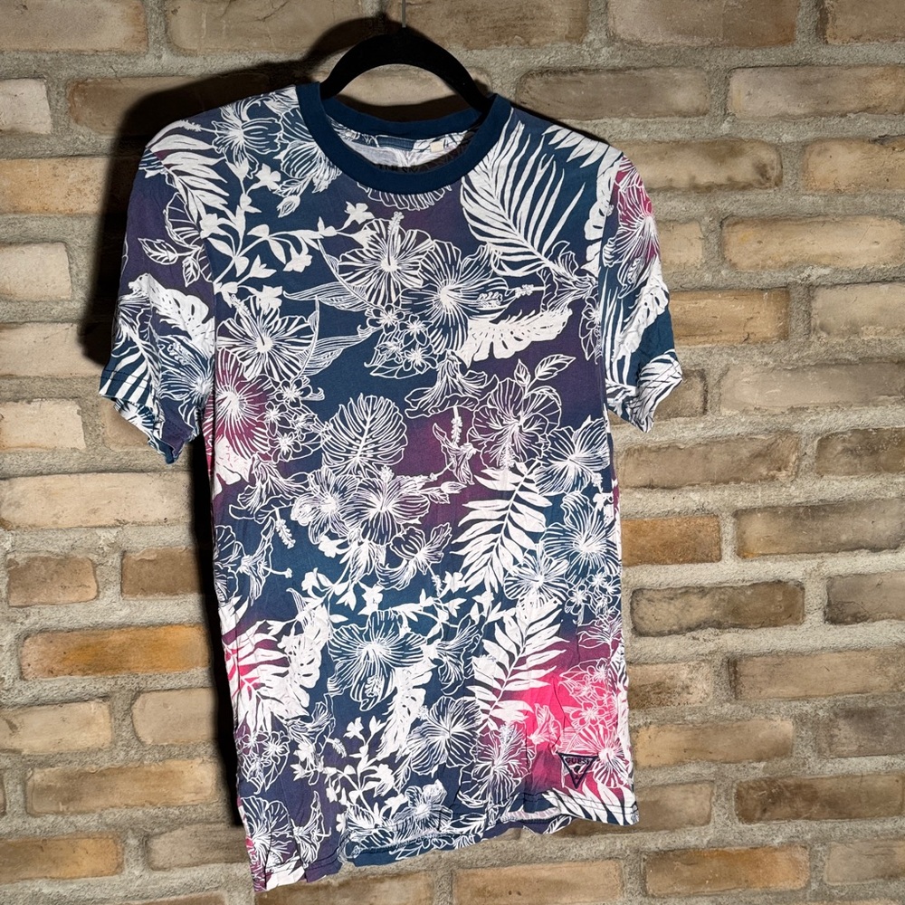 Guess Blue and White Graphic Tee
